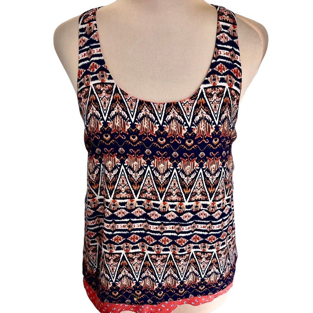 Lucy & Laurel Dalia Layered Boho Ikat Top Festival Hippie Southwest Sleeveless